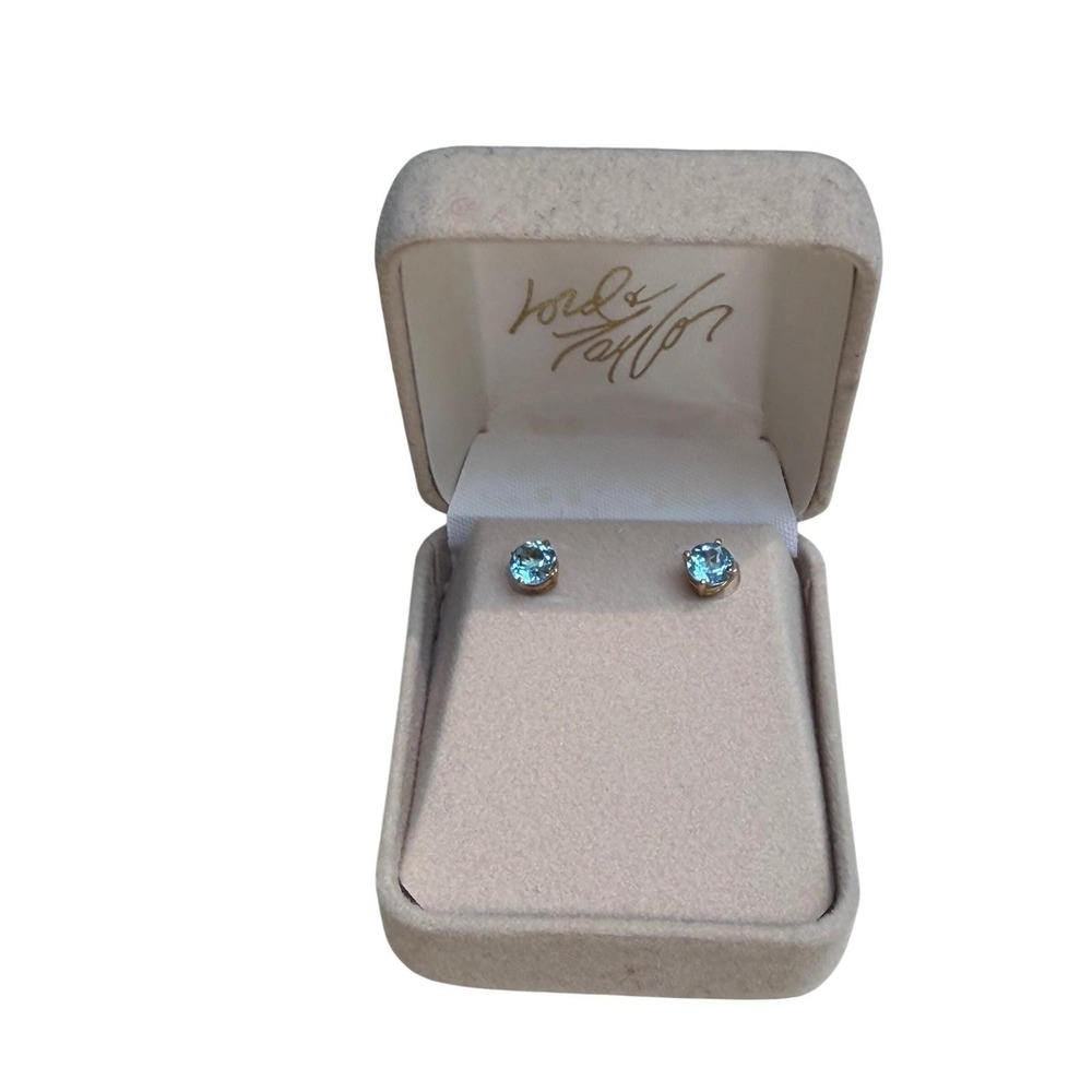 Vintage Lord & Taylor 14K Yellow Gold Blue Topaz Stud Earrings 5mm-6mm 1.25 tcw - Picture 6 of 10